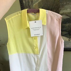 Equipment Silk Sleeveless Blouse Art-Deco Color block